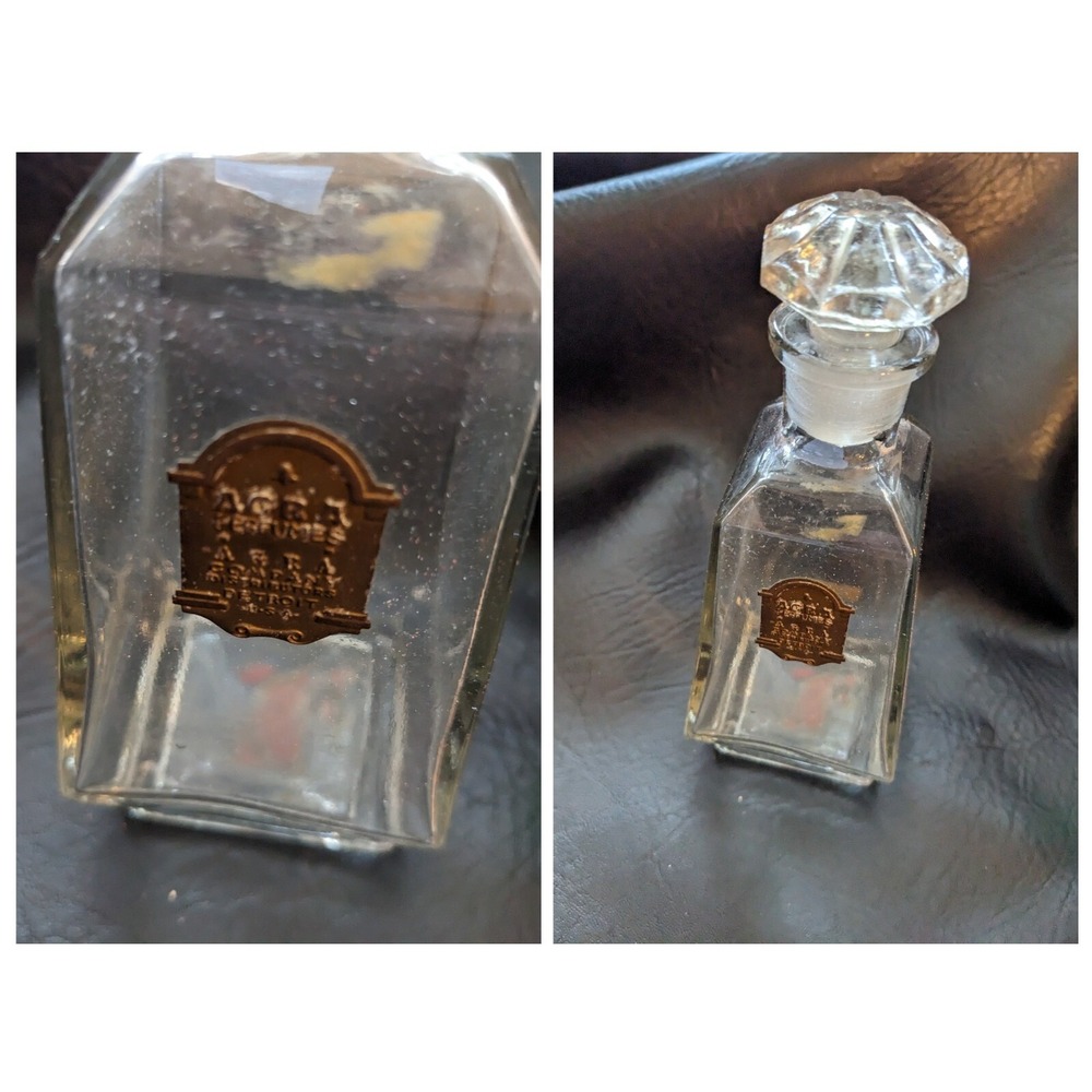 Antique Agra Perfume Bottle Clear Glass Stopper 8 oz 6.5 Inch Detroit MI USA